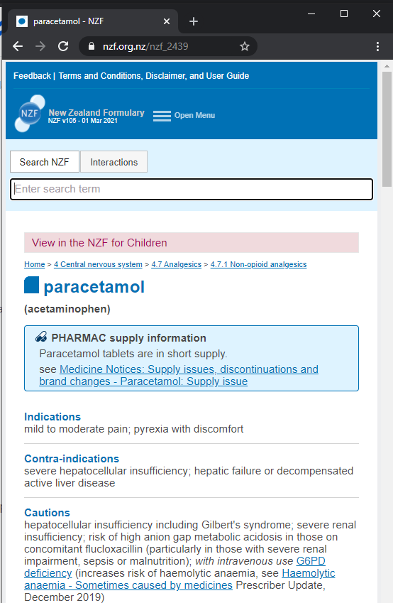 Screenshot of the Paracetamol monograph showing the highlight box. 