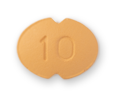 The back of the light orange pill has the number 10 etched on it