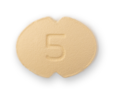 The back of the tan coloured pill has 5 etched on it